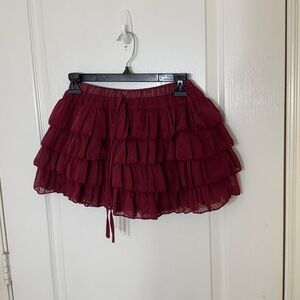 New Altar'd State Women's Claira Tiered Ruffle Mini Skort - Burgundy - M